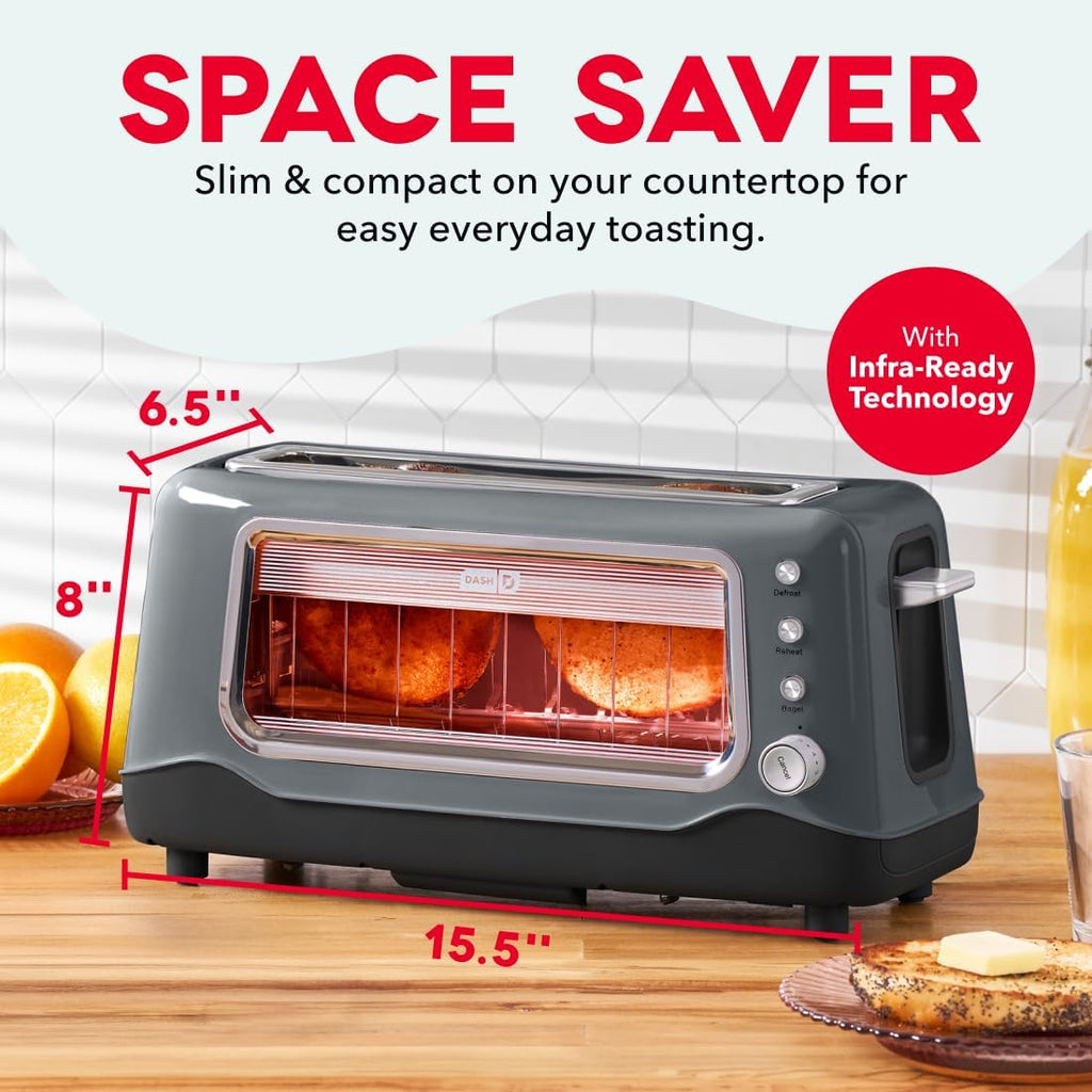 Clear View Toaster: Extra Wide Slot Toaster with See through Window - Defrost, Reheat + Auto Shut off Feature for Bagels, Specialty Breads & Other Baked Goods - Grey