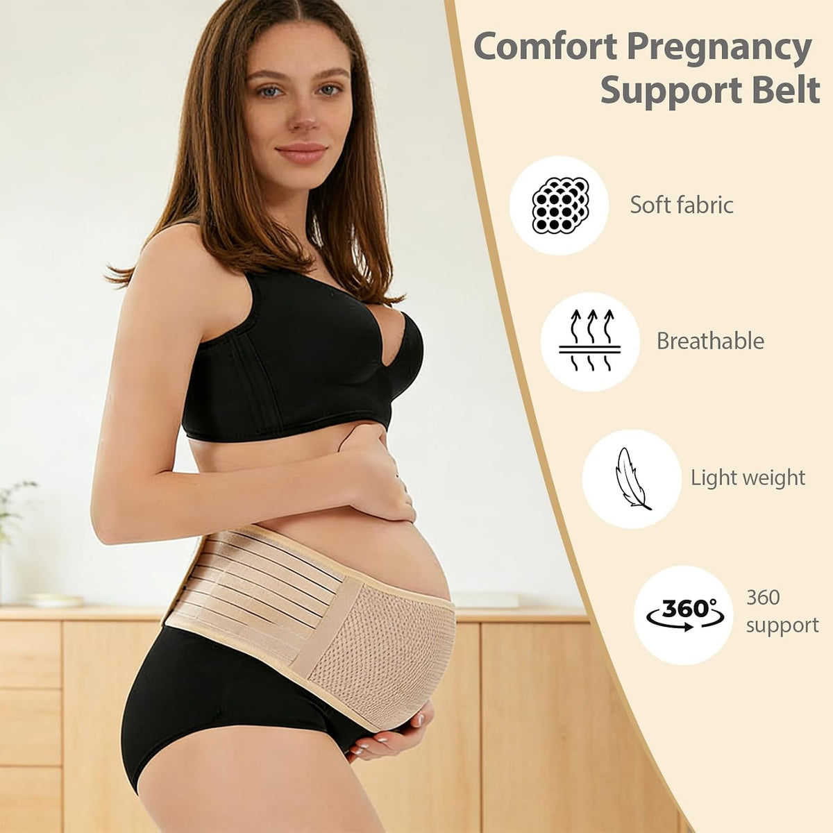 Belly Bands for Pregnant Women, Pregnancy Belly Band, Adjustable Maternity Belly Band, Relieve Lower Back Pelvic Abdomen Pain, Pregnancy Must Haves (Beige)