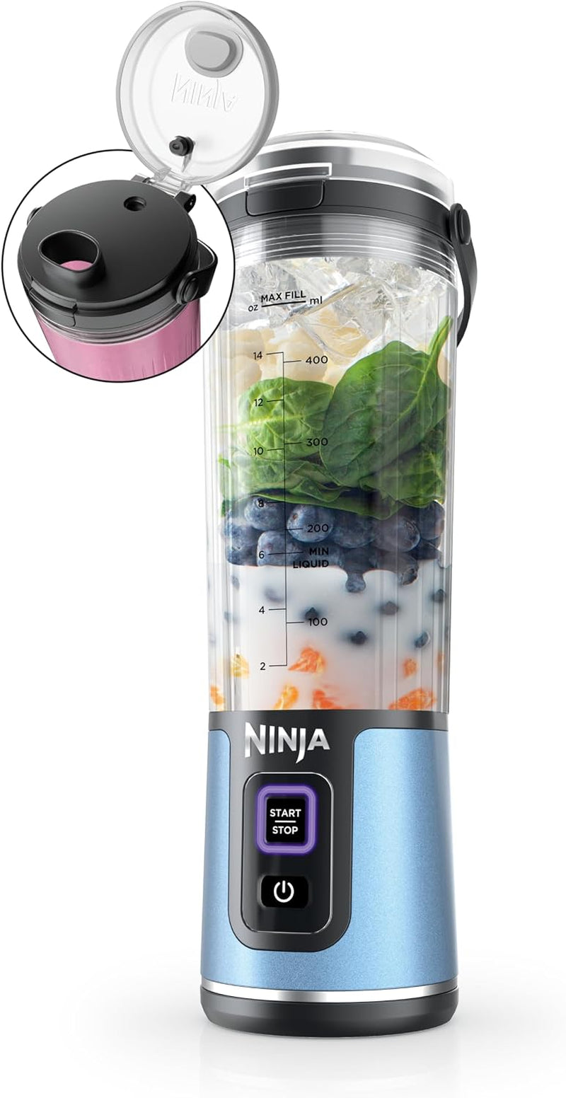 Ninja Blast Portable Blender, Cordless,18Oz Vessel, Metallic Blue, BC151BM | USB-C Rechargeable, Cordless Blending Anywhere. Blastblade Crushes Ice & Frozen Fruit. Leakproof Sip Lid, Dishwasher Safe.