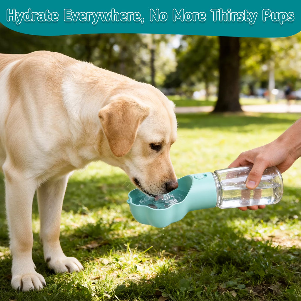 Dog Water Bottle with Food Container, 18.6Oz Pet Dispenser Cup, Detachable Food Storage, Portable Leak Proof Lock Dog Water Bottle for Outdoor Daily Walking Camping Hiking Travel, Blue