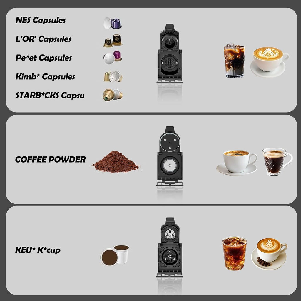 Espresso Machine with Automatic Milk Frother,Capsule Coffee Maker | Coffee Maker,Automatic Espresso Machine for K*Cup Capsule/Ne*S Original/Ground Coffee, One Touch Latte & Cappuccino