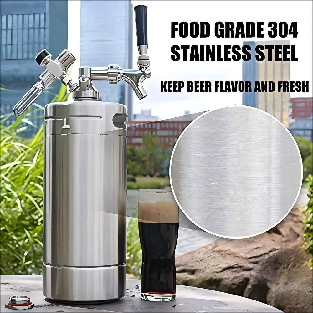 128 Oz. Stainless Steel Mini Keg Growler, Pressurized Home Dispenser System with Self-Closing Design Faucet