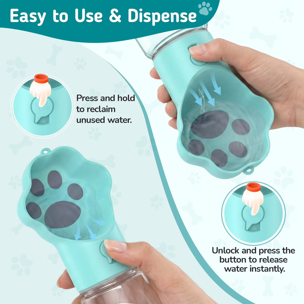 Dog Water Bottle with Food Container, 18.6Oz Pet Dispenser Cup, Detachable Food Storage, Portable Leak Proof Lock Dog Water Bottle for Outdoor Daily Walking Camping Hiking Travel, Blue