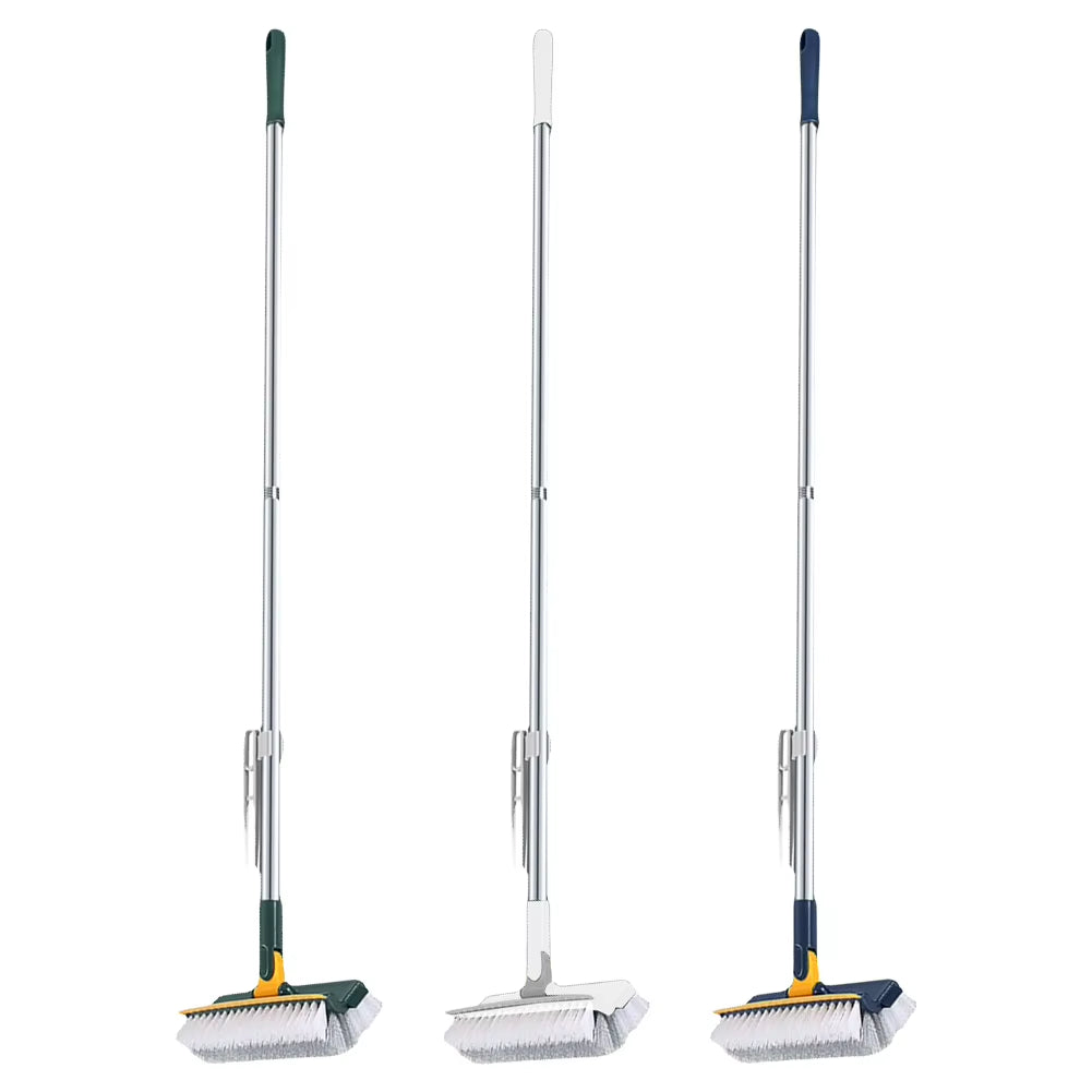 3 in 1 Floor Scrub Brush with Right Angled Bristle & Scraper Long Handle Grout Brush Shower Scrubber for Bathroom Tub Tile Floor