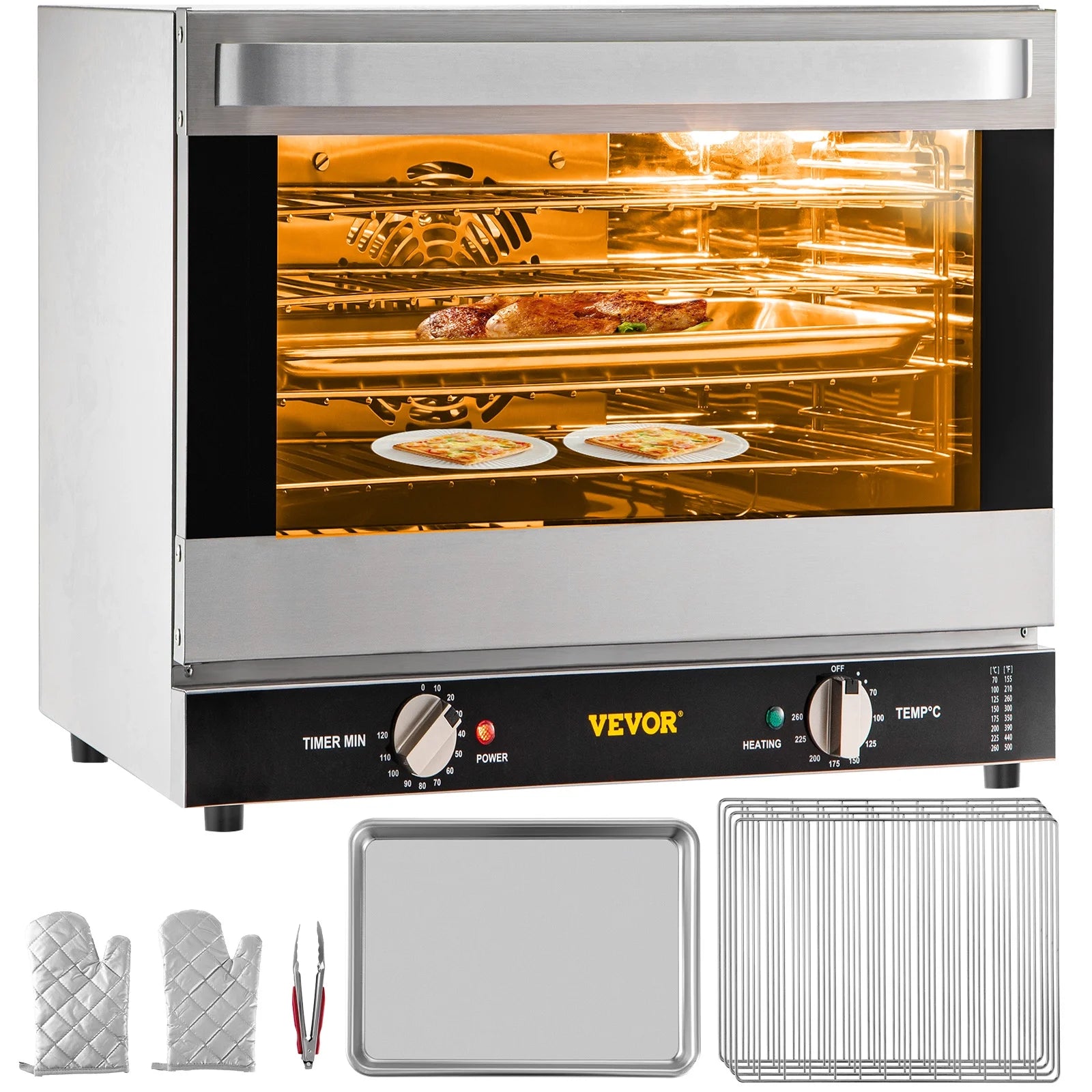 Commercial Convection Oven, Professional Countertop Oven66L/60Qt, Mid-Size Conventional Oven Countertop, 1800W 4-Tier Toaster with Front Glass Door