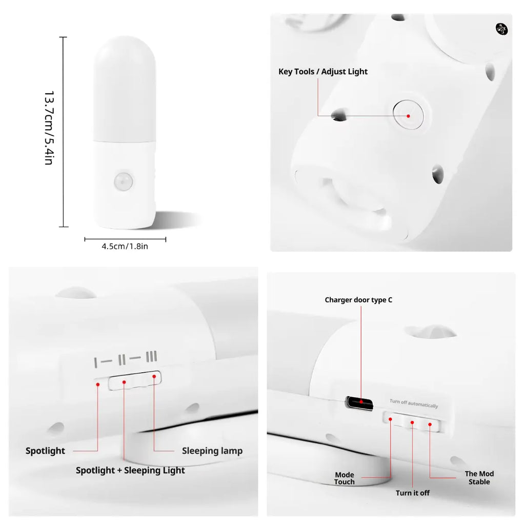 USB Rechargeable Motion Sensor Night Light Indoor Battery Operated Pir Light with 3 Color Temperature & Dimmable, Magnetic Night Lights Stick on Wall for Stair Bathroom Hallway Toilet, Christmas Present LED Adjustable Lighting Modes Lamp Lights Bedroom