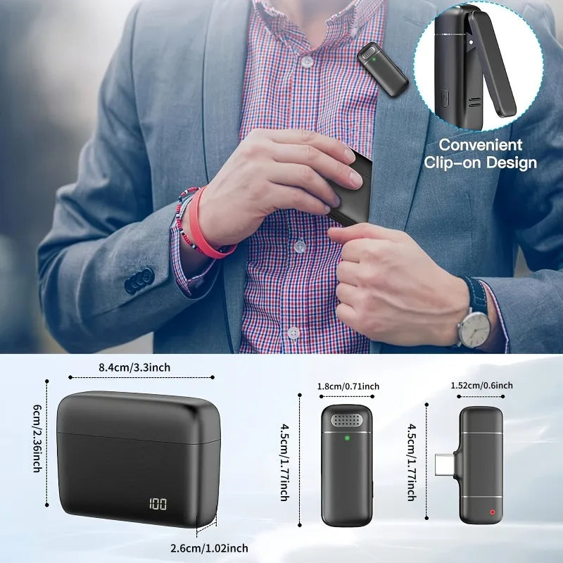Wireless Lavalier Microphone with Charging Case Mini Mic Noise Reduction for Phone Video Recording Podcasts Streaming Interviews