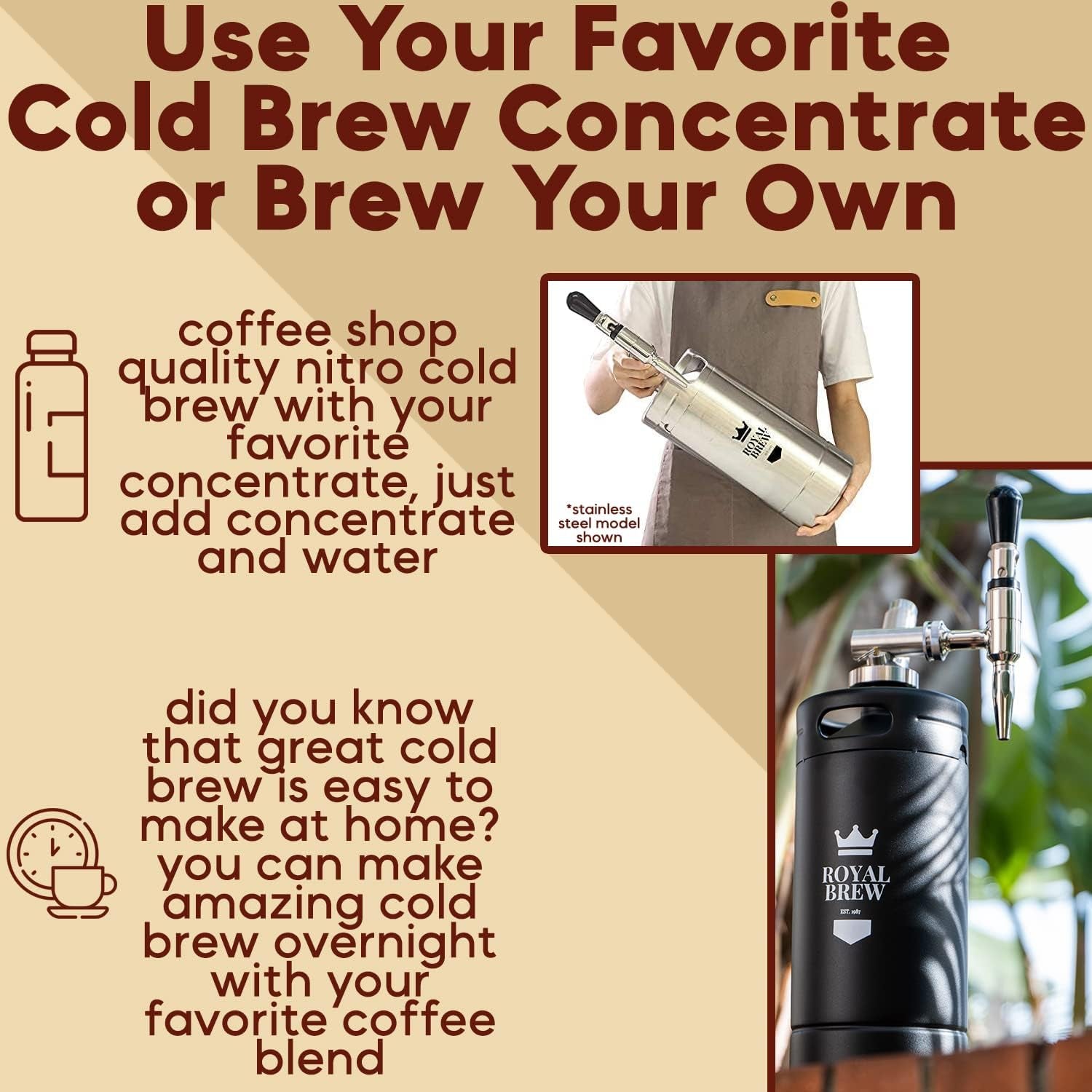 The Original Royal Brew Nitro Cold Brew Coffee Maker - Gift for Coffee Lovers -128 Oz Extra Large Home Keg, Nitrogen Gas System Coffee Dispenser Kit - Use Nitrogen or Nitrous Oxide | Stainless Steel Coffee Dispenser Kit with Stout Faucet, Nitrogen Gas Home Nitro Coffee System, Gift for Coffee Lovers