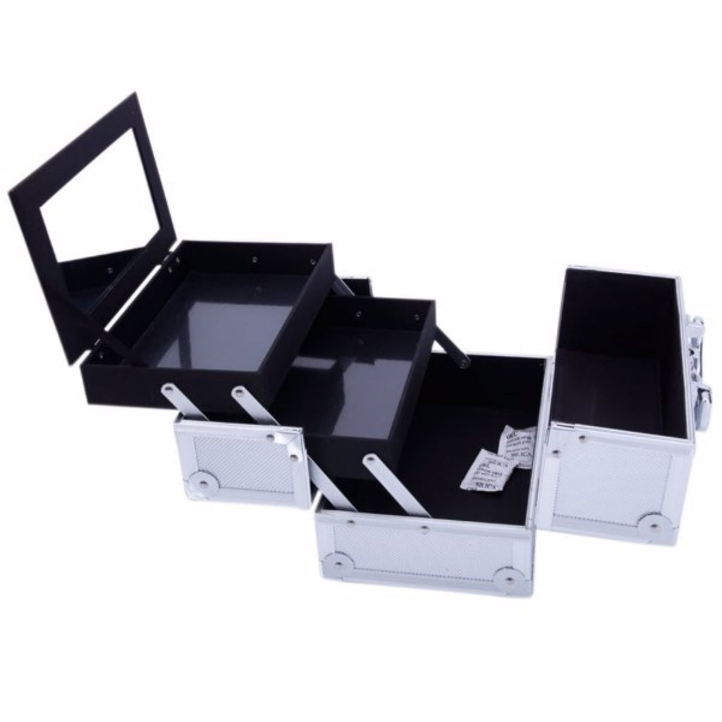 Portable Top-Opening with Mirror, Aluminum Alloy, Silver Color, Makeup Box, SM-2176