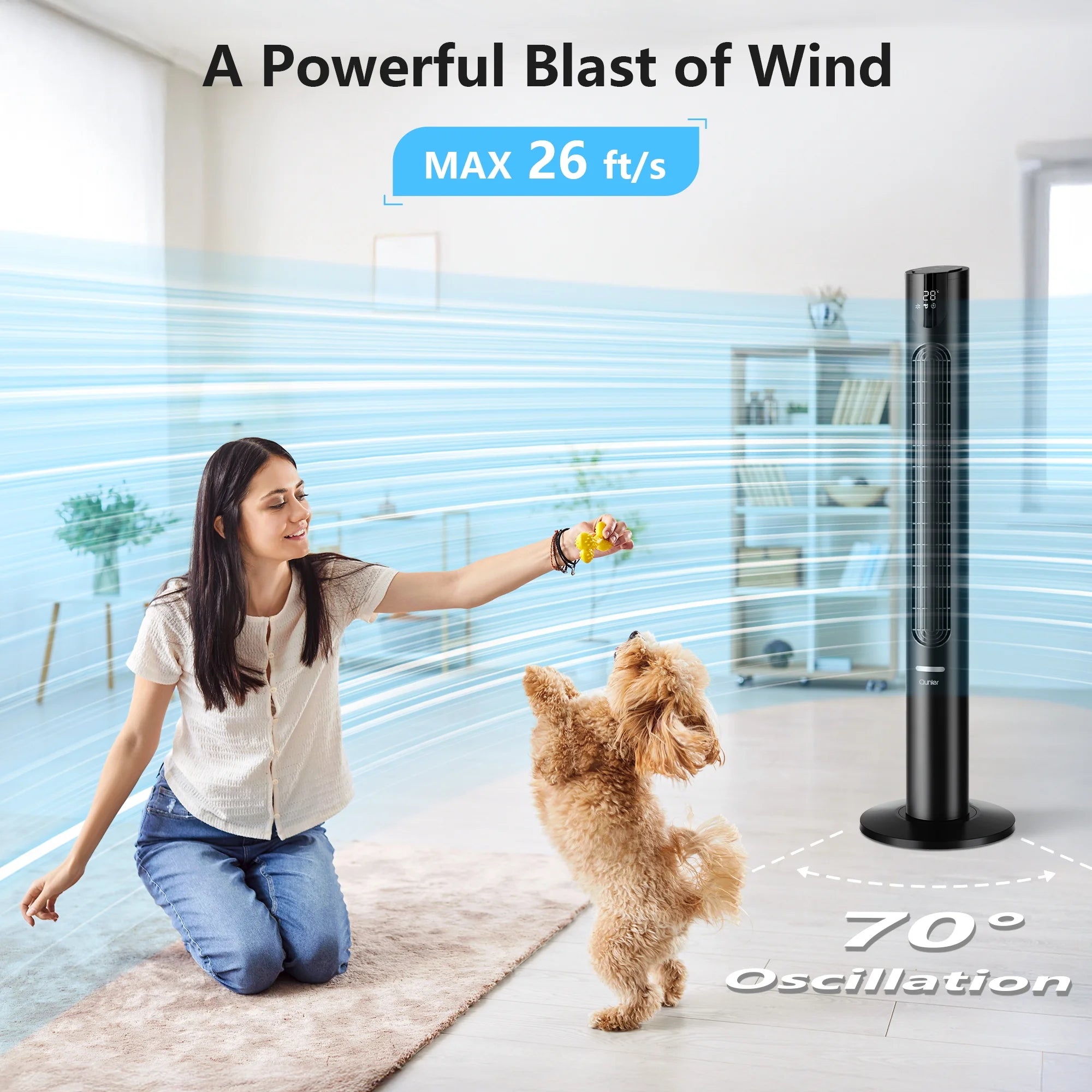 45" Oscillating Tower Fan with Remote, 8 Speeds, 12H Timer,Dc Motor 25Db Quiet Cooling Floor Fan for Bedroom Home Office, Black