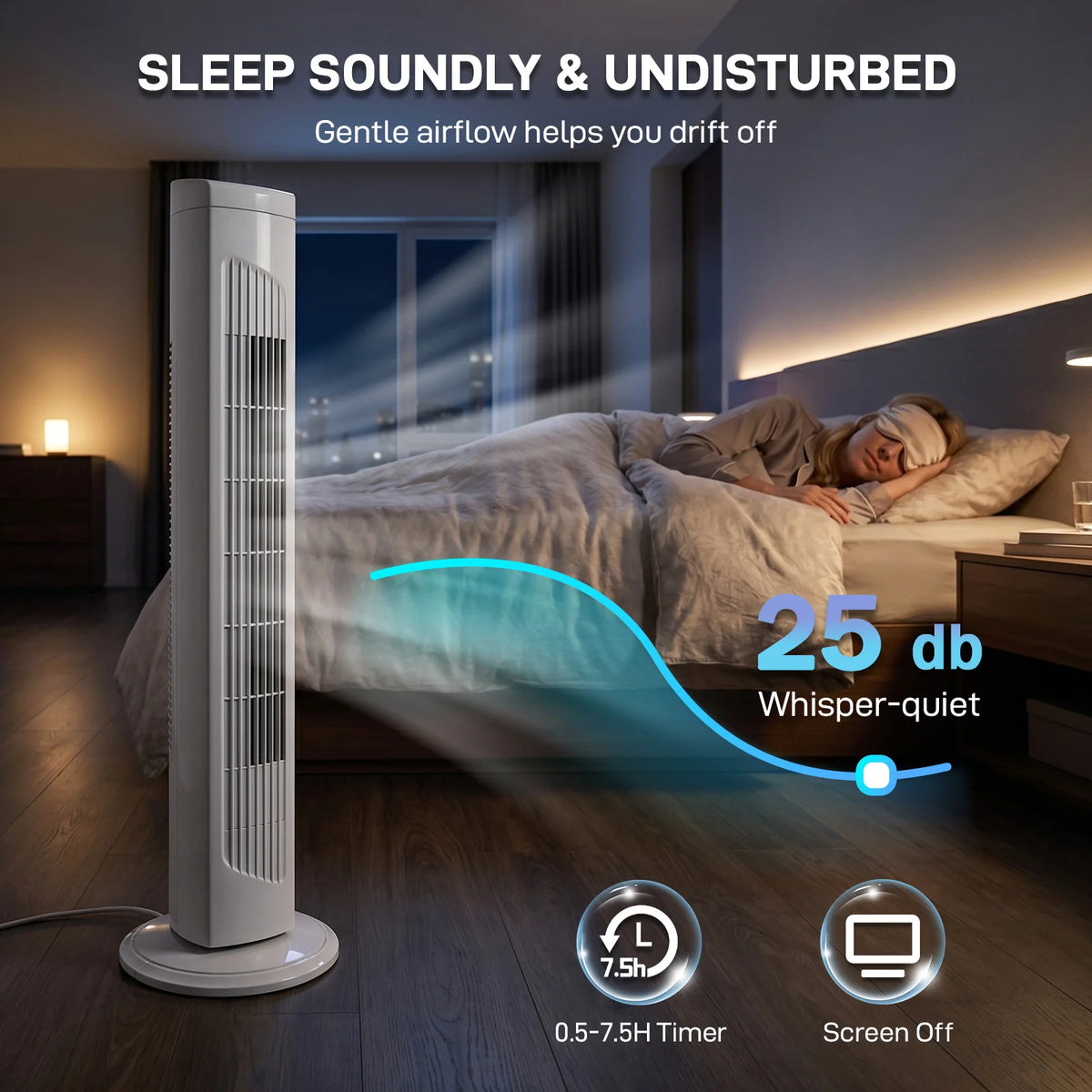 32 Inch Tower Fan with Remote & Touch Control, 110V 45W Quiet Oscillating Column Fan, Copper Motor, 3 Speeds 3 Modes, 7.5H Timer, Slim White Standing Fan for Bedroom Living Room Home Use