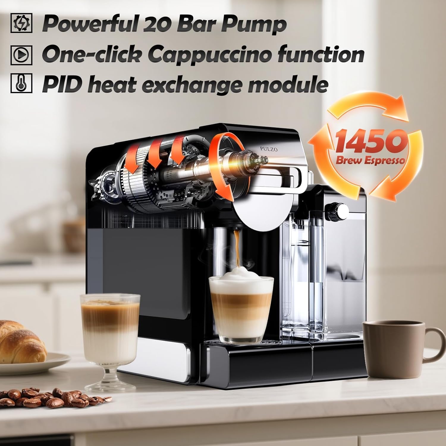 Espresso Machine with Automatic Milk Frother,Capsule Coffee Maker | Coffee Maker,Automatic Espresso Machine for K*Cup Capsule/Ne*S Original/Ground Coffee, One Touch Latte & Cappuccino