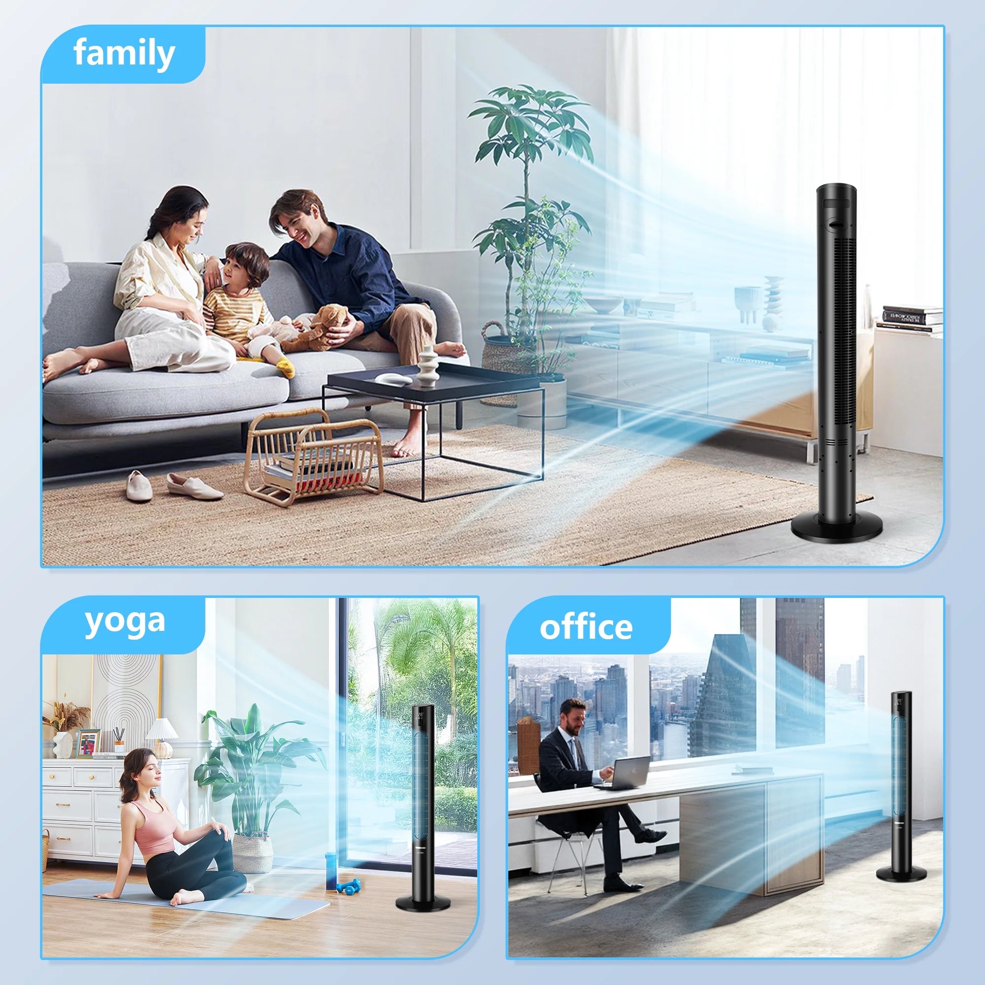 45" Oscillating Tower Fan with Remote, 8 Speeds, 12H Timer,Dc Motor 25Db Quiet Cooling Floor Fan for Bedroom Home Office, Black