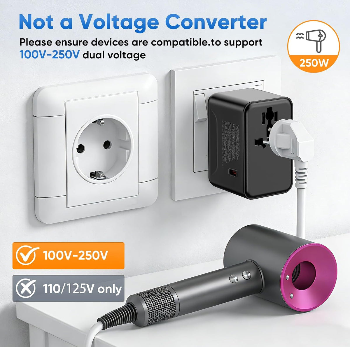 Universal Travel Adapter, International Power Adapter Gan, Type C/G/D/I/A | Auto-Resetting Fuse, 3 USB-C/2 USB-A&1 AC, All-In-One Portable Plug Adaptor Worldwide for US to EU UK AU in Spain France