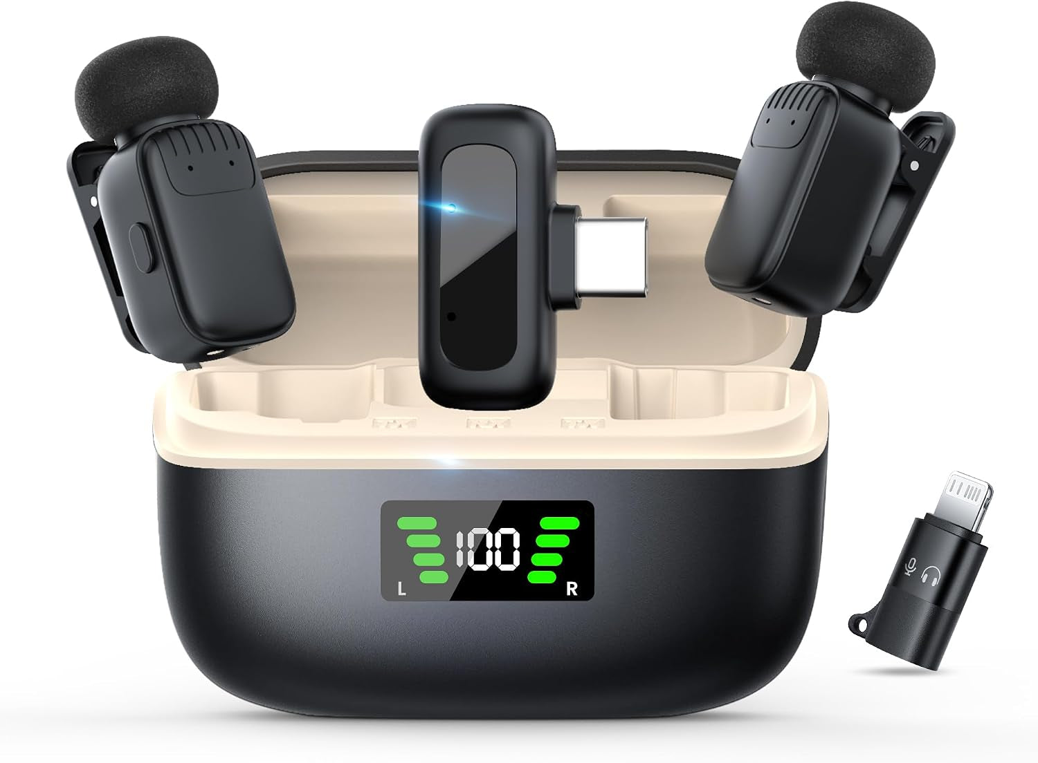 Mini Wireless Lavalier Microphone for Iphone/Android/Pc with USB-C Plug, Noise Reduction, 25H Battery Life with Charging Case, Plug & Play, Tiny Mics for Vlogging & Podcast
