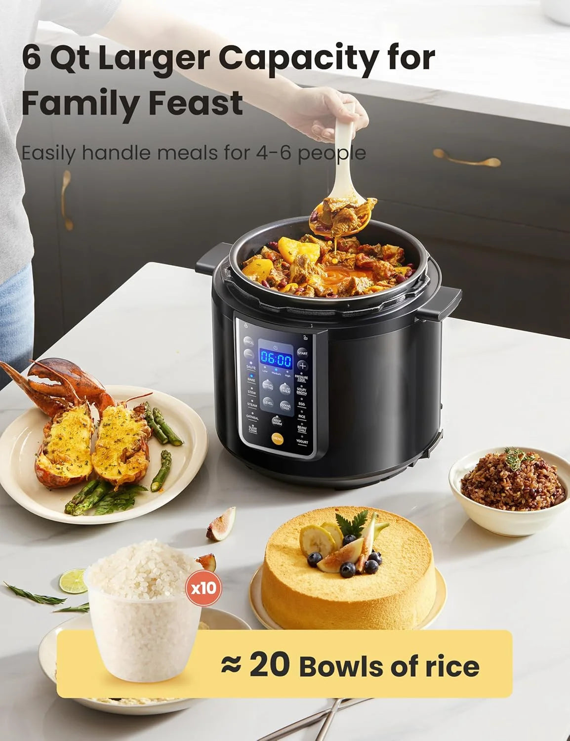 COMFEE’ 6QT Electric Pressure Cooker, 9-In-1 Instant Multi Cooker Olla De Presion Rice Cooker Slow Cooker Steamer Sauté Yogurt Maker Non-Stick Pot