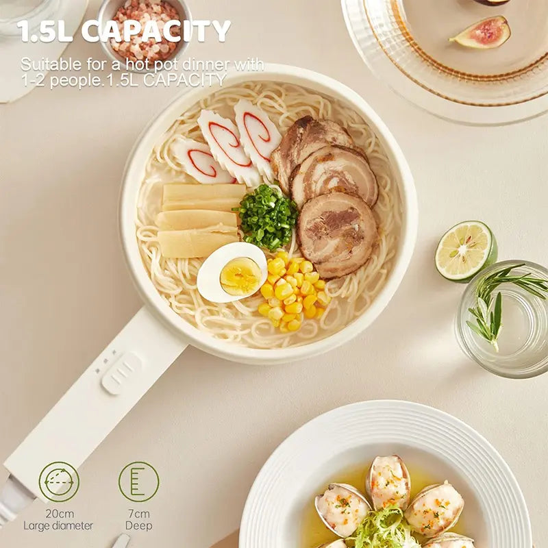 Olakys. Electric Hot Pot,1.5L Mini Hot Pot, Ceramic Glaze Non-Stick Portable Pot, Electric Pot for for Steak, Egg, Fried Rice, Oatmeal, Soup,Ramen with Dual Power Control, Electric Pot for Dorm Multifunctional Hot Pot Kitchen Appliances