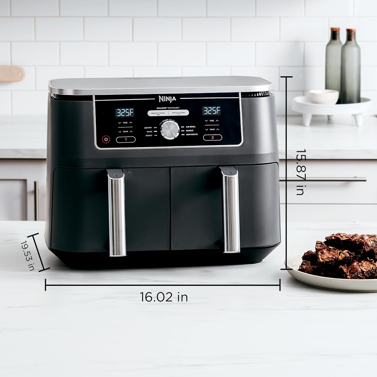 Ninja DZ401 Foodi 10 Quart 6-In-1 Dualzone XL 2-Basket Air Fryer with 2 Independent Frying Baskets, Match Cook & Smart Finish to Roast, Broil, Dehydrate for Quick, Easy Family-Sized Meals, Grey | Air Fry, Roast, Broil, Bake, Reheat, Dehydrate, 2 Independent 5 Qt Baskets, Match Cook, IQ Boost