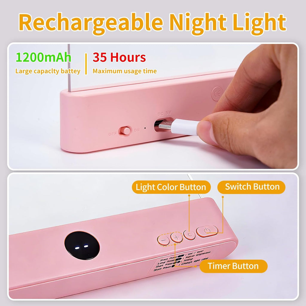 Book Light, Led Reading Book Light Page Rechargeable, Lumalit Flat Book Light with 3 Colors & Timer Lamp, Stepless Dimming Anti-Glare Intelligent Design, Reading in Bed at Night